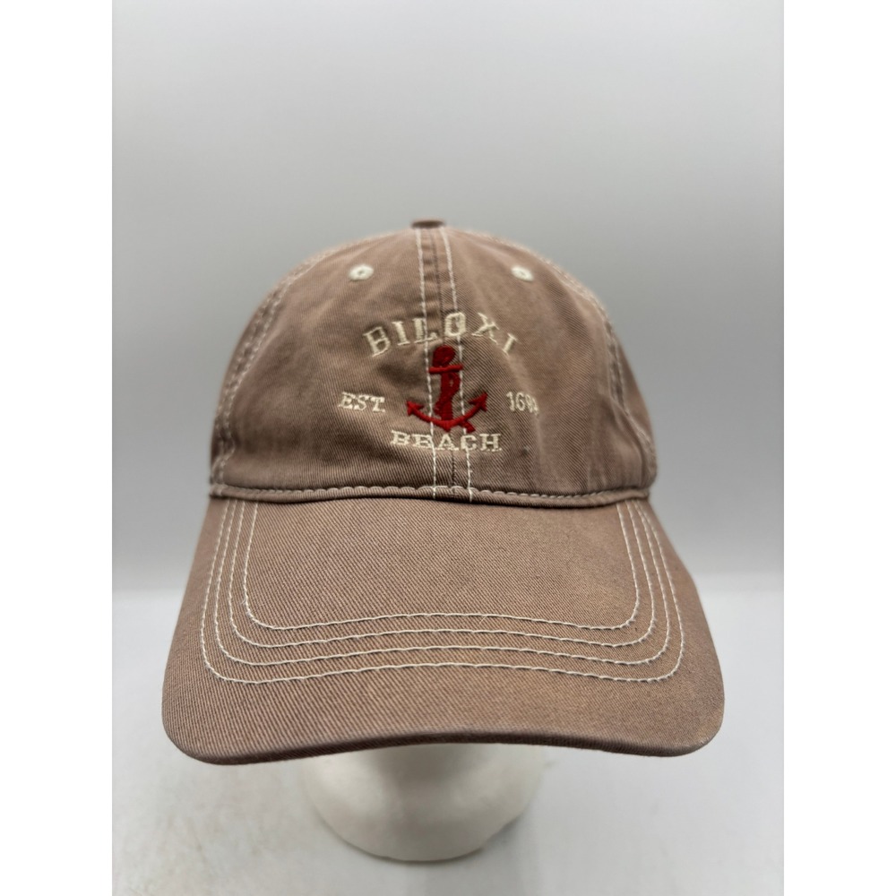 Vintage Prairie Mountain Biloxi Beach Hat Cap Tan Strapback Anchor Logo Dad Hat